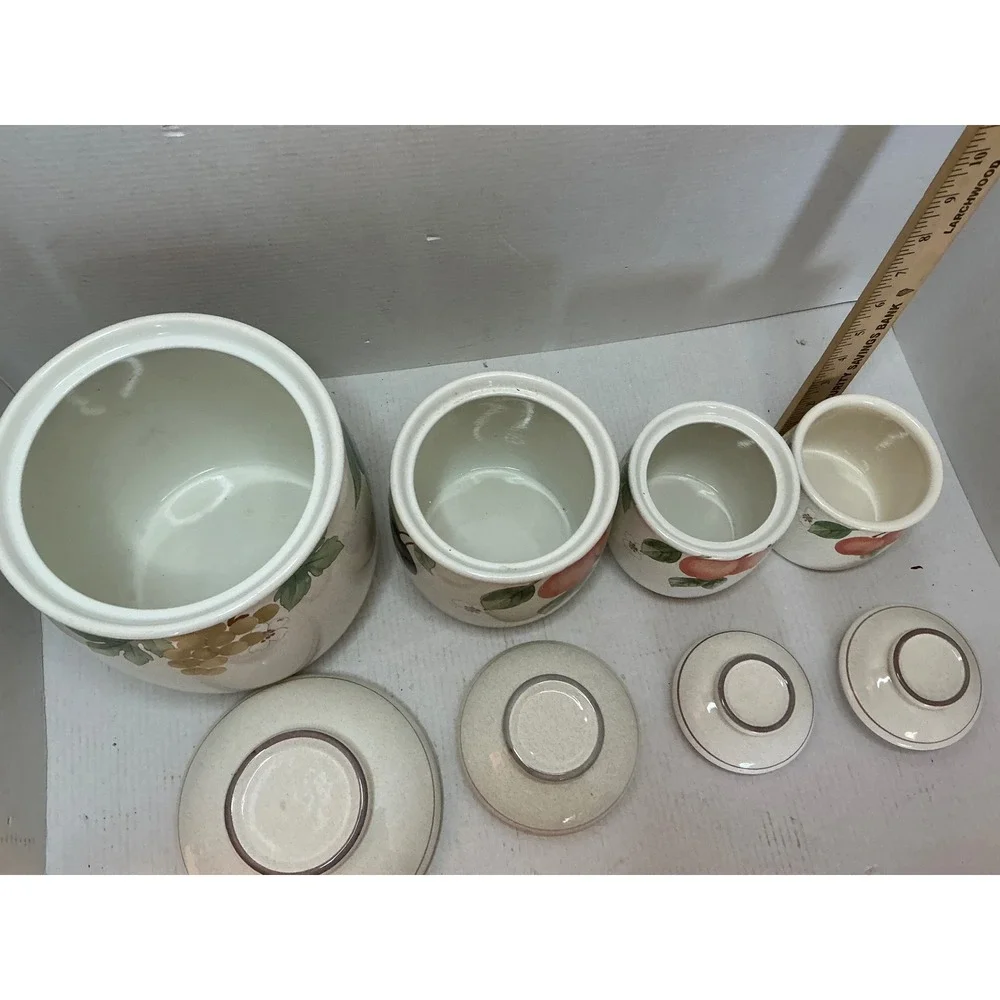 Mikasa Vintage Canister Set Fruit Panorama Country Classics 4pc Stoneware Cream